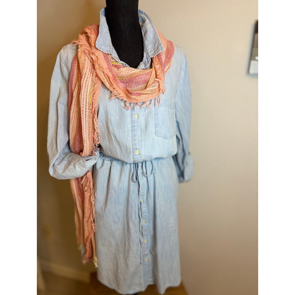 OLD NAVY Light Blue Cotton Denim Poplin Dress  Drawstring Roll Tab Sleeves